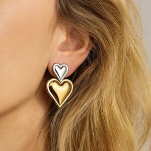 ARIANA Two Toned Double Heart Earrings